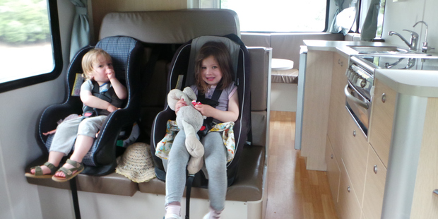 Baxter and Zoe Aldworth settle in for the journey. Photo / Winston Aldworth