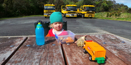 Baxter Aldworth takes a truck break in the Coromandel. Photo / Winston Aldworth