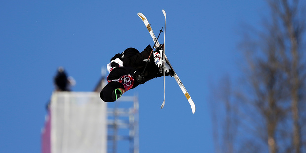 Kiwi Josiah Wells takes a jump during the men's ski slopestyle qualifying at the Rosa Khutor Extreme Park, at the 2014 Winter Olympics. Photo / AP
