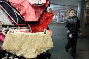A trade ban on synthetic underwear has Russia and her economic allies with their knickers in a twist.
Photo / AP