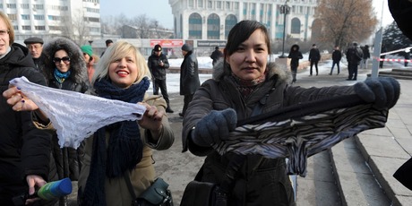 Women protest against the ban of lace underwear in Almaty, Kazakhstan.
Photo / AP