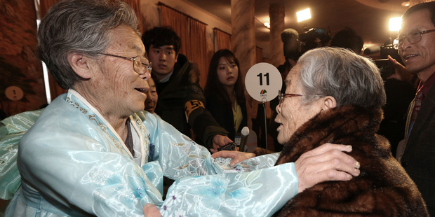 South Korean Kim Sung-yoon, 96, right, meets with her North Korean sister Kim Seok Ryu, 80, during the Separated Family Reunion Meeting at Diamond Mountain resort in North Korea. Photo / AP