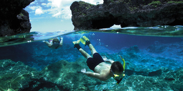 Snorkeling in Niue; the island's venomous sea snakes prefer to keep their distance from inquisitive humans.