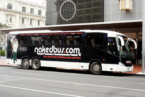 A Nakedbus pulls into Quay Street in Auckland.