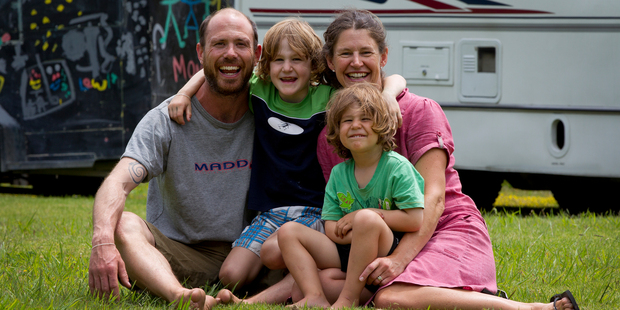Dave and Rachel Monk with 5-year-old Dylan, left, and 4-year-old Lewis before they set off on their Adventure in New Zealand.