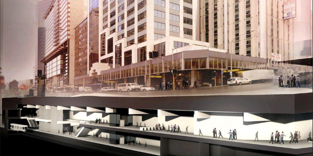 An artist impression of the underground rail station to be built on Albert St and Aotea Square under Sky City for the proposed Auckland City Rail link. Photo / supplied