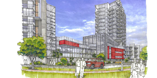 Drawings showing a proposal to increase building heights on the site of the Milford Mall on Auckland's North Shore.