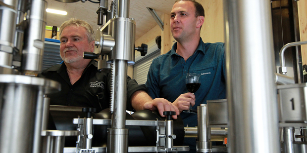 John Hancock, one of the founders of Trinity Hill winery with and bottle manager Bryce Brown. US winery owner Charles Banks plans to take a 67pc stake in the Hawkes Bay winery. File photo / APNZ