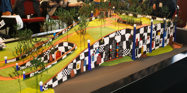 The unveiling of a model of the planned Hundertwasser building planned for the Whangarei Town Basin on the site of the old NRC headquarters. PHOTO/MICHAEL CUNNINGHAM