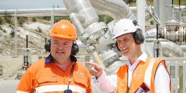 STEAM POWERED: Top Energy's Ngawha manager Ray Robinson (left) surveys the site with general manager finance Paul Doherty. PHOTO/SUPPLIED