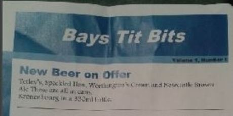 Hey, Browns Bay bar....you may like to rename your newsletter Tid Bits.