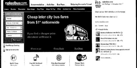 A screenshot of the Nakedbus website with the use of the trademarked term 'Inter city.'