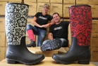 Glen Sheaff and wife Julia, who run the Boonies gumboot business, test the market at field days and expos. Photo / John Borren Glen Sheaff and wife Julia, who run the Boonies gumboot business, test the market at field days and expos. Photo / John Borren
