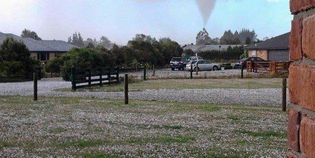 A tornado can be seen in the skies above Leithfield, North Canterbury. Photo / Hurunui District Council