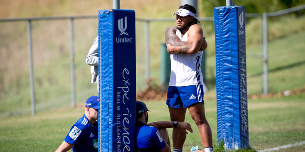 Ma'a Nonu and the Blues at training today. Nonu is doubtful for the two-game tour to South Africa. Photo / Dean Purcell