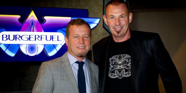 BurgerFuel CEO of International Markets Chris Mason (left) and CEO Josef Roberts at the company's shareholders' meeting in central Auckland. Photo / Sarah Ivey