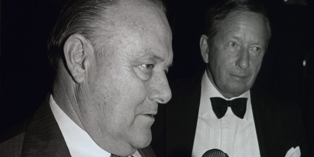 Sir Robert Muldoon (left), with Governor-General Sir David Beattie on the night he called the snap election in 1984. Photo / NZ Herald