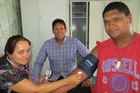 Affco slaughterman Taumutu Purewa gets his blood pressure checked by registered nurse Maia Topp, under the watchful eye of former All Black captain Buck Shelford. Affco slaughterman Taumutu Purewa gets his blood pressure checked by registered nurse Maia Topp, under the watchful eye of former All Black captain Buck Shelford.