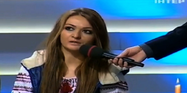 Lidia Pankiv during a live TV interview where she denounced the actions of Government forces.