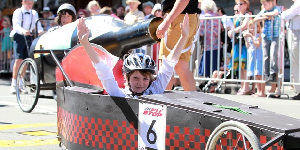 Jack Halpin of Taradale was the winner of the open final - Soap Box Derby in Tennyson St, Napier at the Tremains Art Deco Weekend. Photo/Duncan Brown