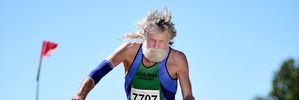Mount Maunganui's Rob McGregor competing in the men 75-79 long jump in the New Zealand Masters Track and Field Championships in Tauranga at the weekend.