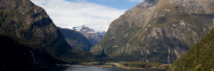 Steep hills surround the small settlement at Milford Sound in the Fiordland National Park.
Photo / Greg Bowker