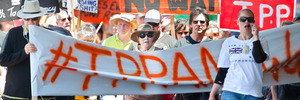 About 200 people marched against the proposed Trans Pacific Partnership Agreement in Rotorua.
Photo / Ben Fraser
