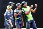 Wahab Riaz (in shorts) and fellow fast bowler Mohammad Irfan (right) will share the burden of architects of Pakistan's success or demise in the ICC World Cup. Wahab Riaz (in shorts) and fellow fast bowler Mohammad Irfan (right) will share the burden of architects of Pakistan's success or demise in the ICC World Cup.