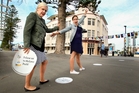 Annie Dundas (left) and Zoe Barnes setting out to lay the great 'fan trail' yesterday. Photo / Warren Buckland Annie Dundas (left) and Zoe Barnes setting out to lay the great 'fan trail' yesterday. Photo / Warren Buckland