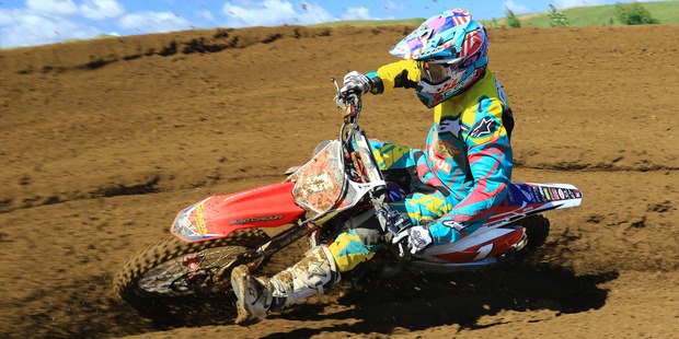 Cody Cooper in action at the third round of the NZ motocross championships at the Rotorua Motorcycle Club track. Photo / Greg Henderson Photography