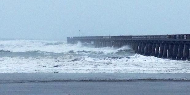 The effects of cyclone Pam on the Tolaga Bay wharf. Photo / Alan Gibson
