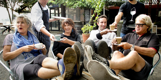FEET UP: The Clearview crew chill out before another big day ahead - Helma van den Berg (left), Sabina Faes, Kirsty Paddick, Pete Hallgarth, Jascha Oldham-Selak and Tim Turvey.
PHOTO/WARREN BUCKLAND