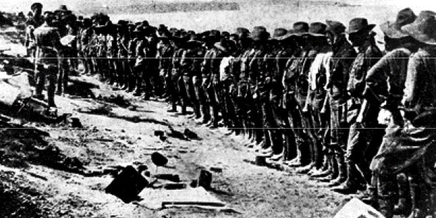 a roll call of Anzac troops on the beach near Gaba Tepe after the first landing at Gallipoli in 1915.