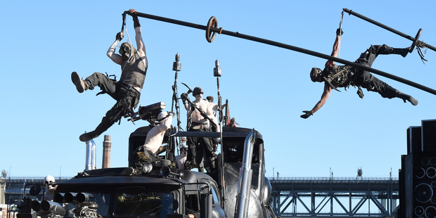 Mad Max: Fury Road film a promo on the Sydney Opera House forecourt in Sydney. Photo / AAP ONE