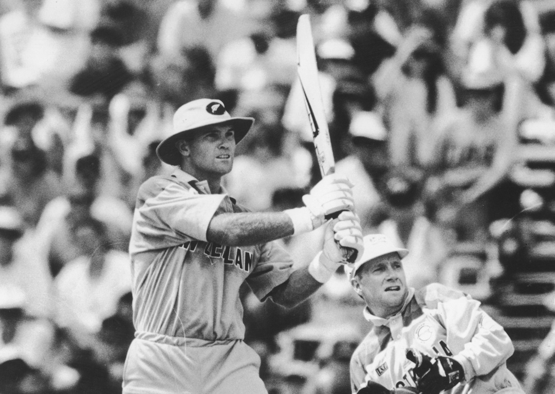Crowe of New Zealand on his way to a century against Australia in the opening match of the 1992 Cricket World Cup at Eden Park. Photo / Herald archives