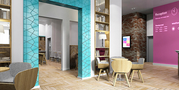 Reception at the ibis Styles Hotel in Edinburgh. Photo / Supplied
