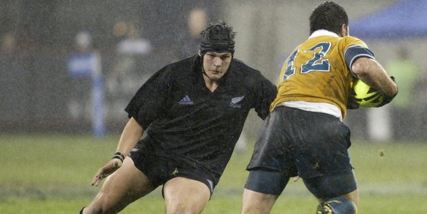 A young Richard McCaw playing for the All Blacks in July 2002. Photo / Mark Mitchell