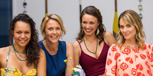 New Zealand actors Cian Elyse White, Michelle Langstone and Anna Jullienne, and Australia's Emma Leonard, from 800 Words.