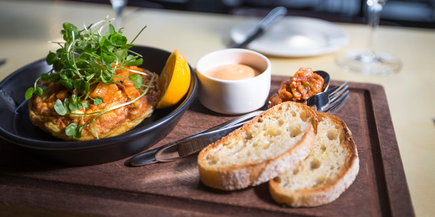 Whitebait fritter meal at Auckland's Ostro restaurant. Photo / Nick Reed