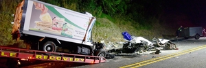 Santhosh Kumar Cherukuri, 27, died after the Isuzu company truck (pictured) he was driving crossed the centreline. Photo / George Novak