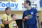 Auckland captain Ivan Vicelich clarifies matters with officials at halftime. Auckland captain Ivan Vicelich clarifies matters with officials at halftime.