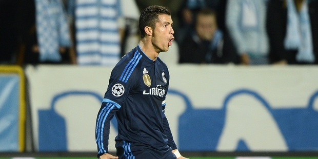 Ronaldo celebrates as he wanted to beat Raul's record: getting over 500 goals. Photo / Getty