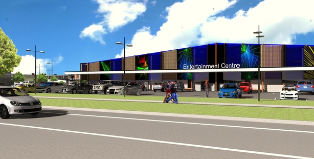 Exterior view of the planned 6290 sq m indoor entertainment centre - artist's concept.