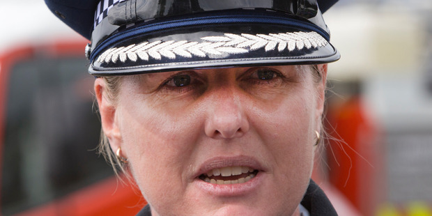 A visibly emotional Inspector Sarah Stewart announcing the body of missing Levin 10-year-old Alex Fisher was found around 1pm at Waitarere Beach. Photo / Mark Mitchell