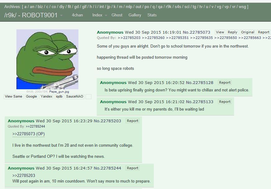 The Oregon college shooter posted this message online before his rampage. 