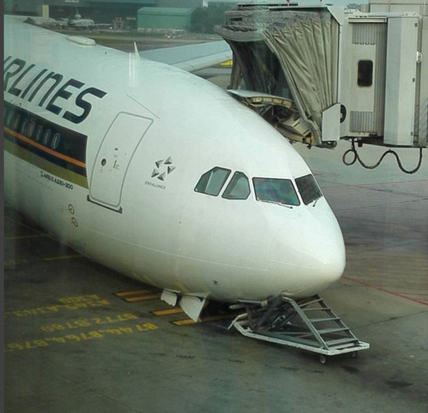 On the tarmac: The Singapore Airlines Airbus A330-300 at Changi Airport. Photo / Twitter / AhTan Lor