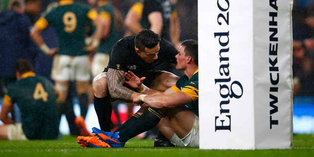 Loading Sonny Bill Williams consoles Jesse Kriel of South Africa following the semi-final match between New Zealand and South Africa. Photo / Getty Images