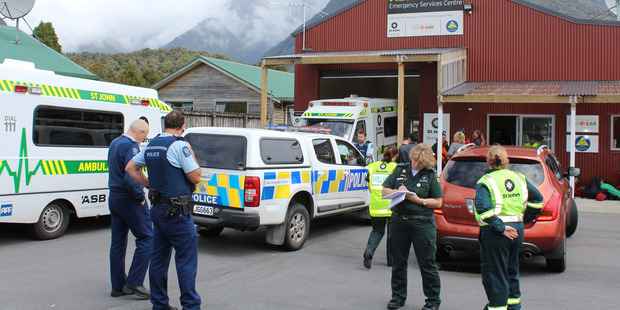 Emergency services gather at the Fox Glacier Emergency Services Centre. Photo / Greymouth Star