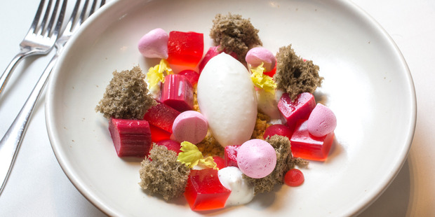 Rhubarb Textures dessert at Euro. Photo / Greg Bowker