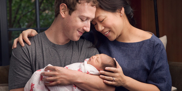 Mark Zuckerberg and his wife Priscilla Chan with their new baby girl, Max. Photo / Facebook